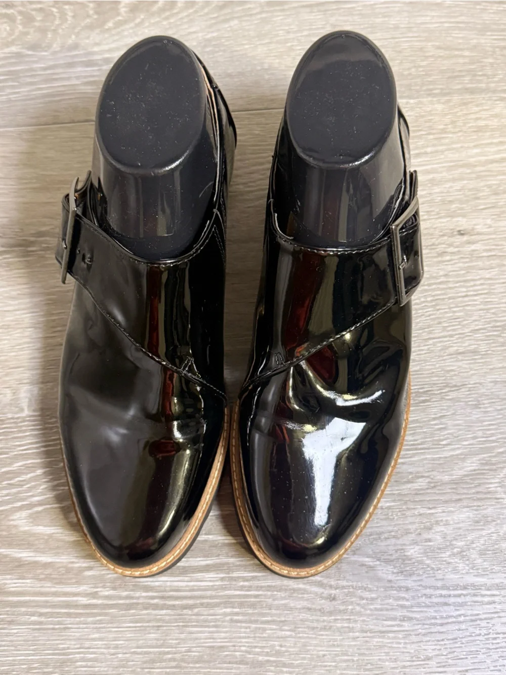 Franco Sarto Black Patent Leather Monk Strap Lug Sole Shoes Size 8.5M